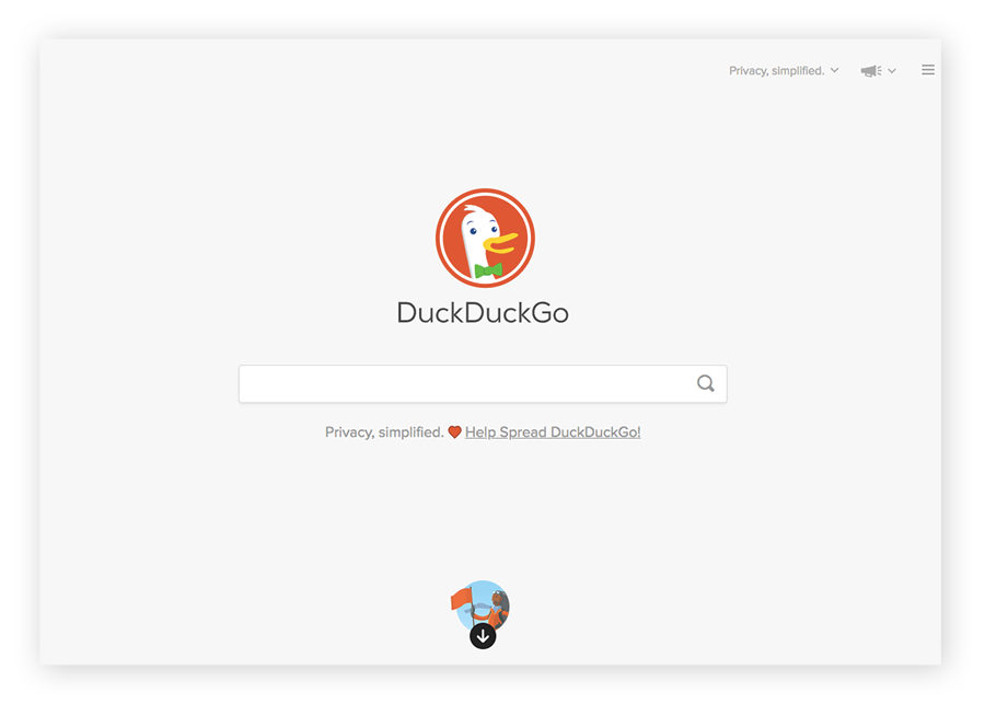 DuckDuckGo 暗网搜寻引擎的首页。