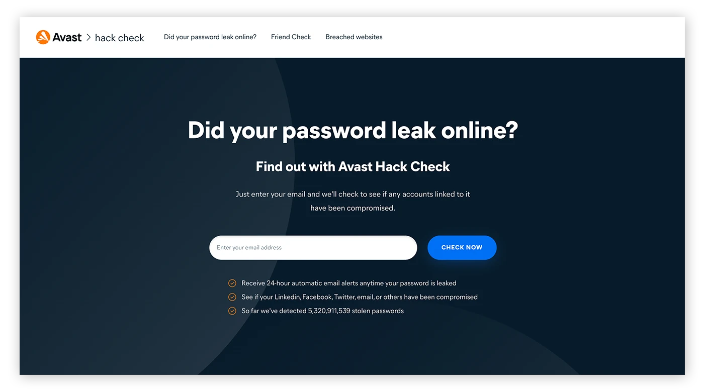 Avast Hack Check是一个免费工具，用以检查您的个人数据是否暴露。