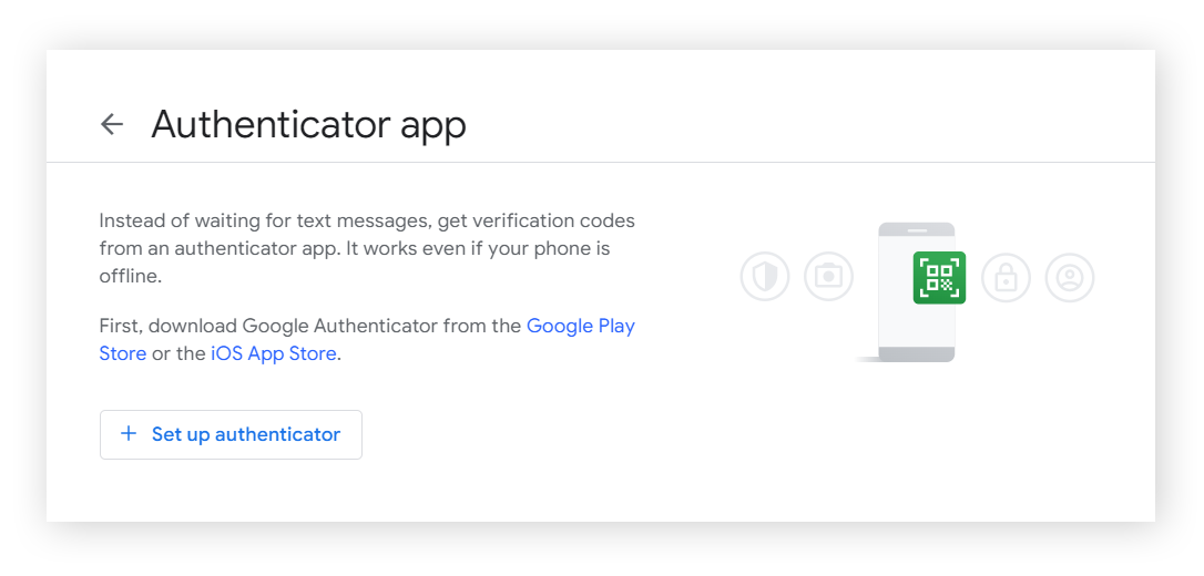 Google 账户的验证器应用设置界面