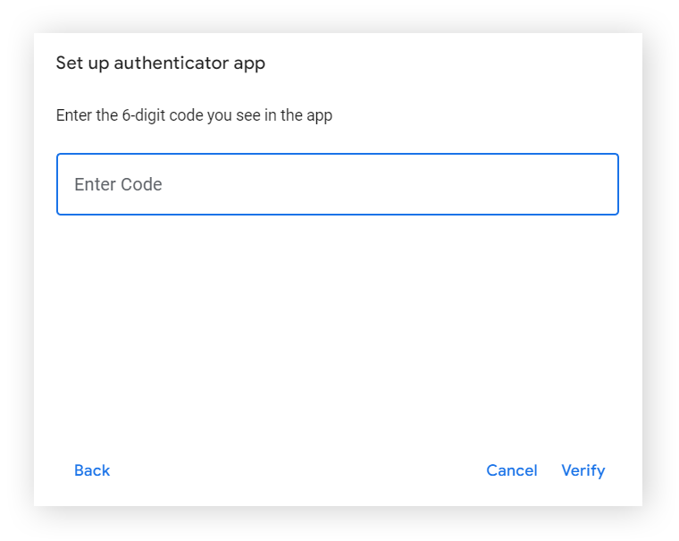输入来自 Google Authenticator 应用的代码